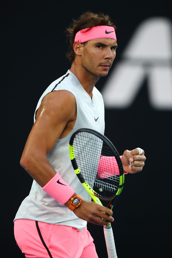 Rafa Nadal 2018 Australian Open Nike Outfit sleeveless top pink shorts shoes bandana - Rafael ...